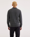 Back view of model wearing Dark Gray Heather Men's Regular Fit Polo Sweater.