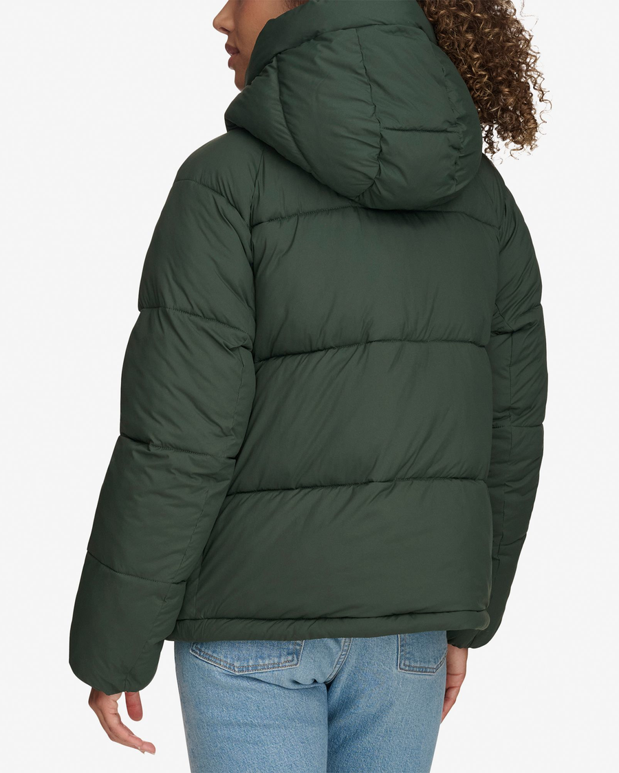 Back view of model wearing Deep Forest Women's Puffer Jacket.