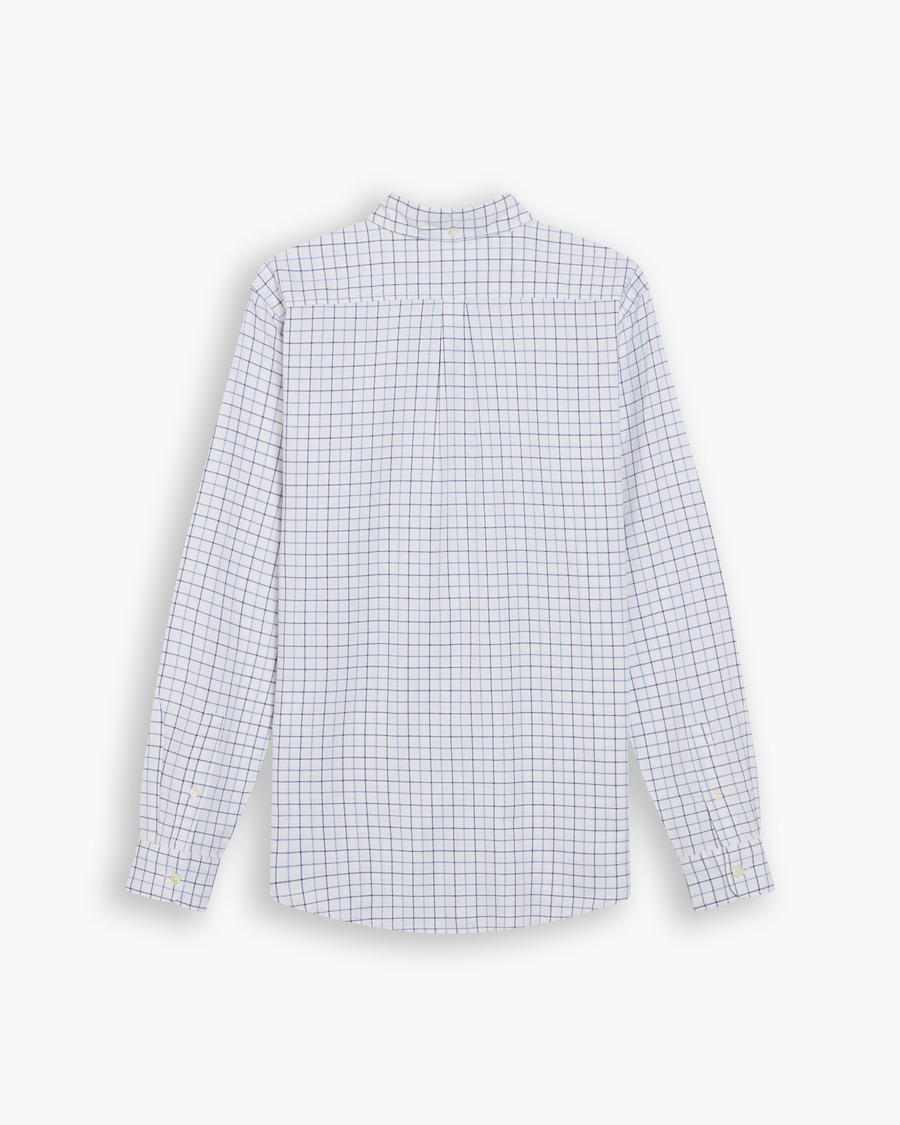 View of model wearing Delano Lucent White Bel Air Blue Oxford Shirt, Slim Fit.