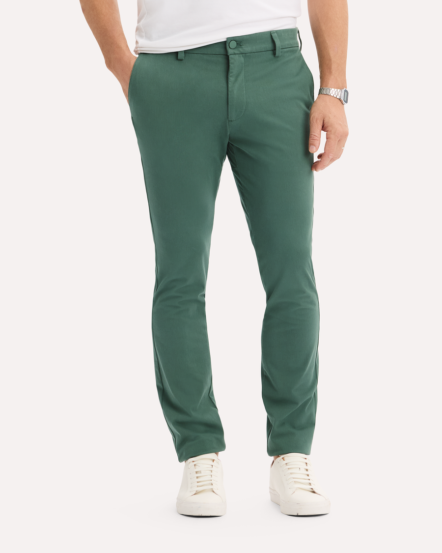 View of model wearing Duck Green Go Activeflex Chino, Skinny Fit.