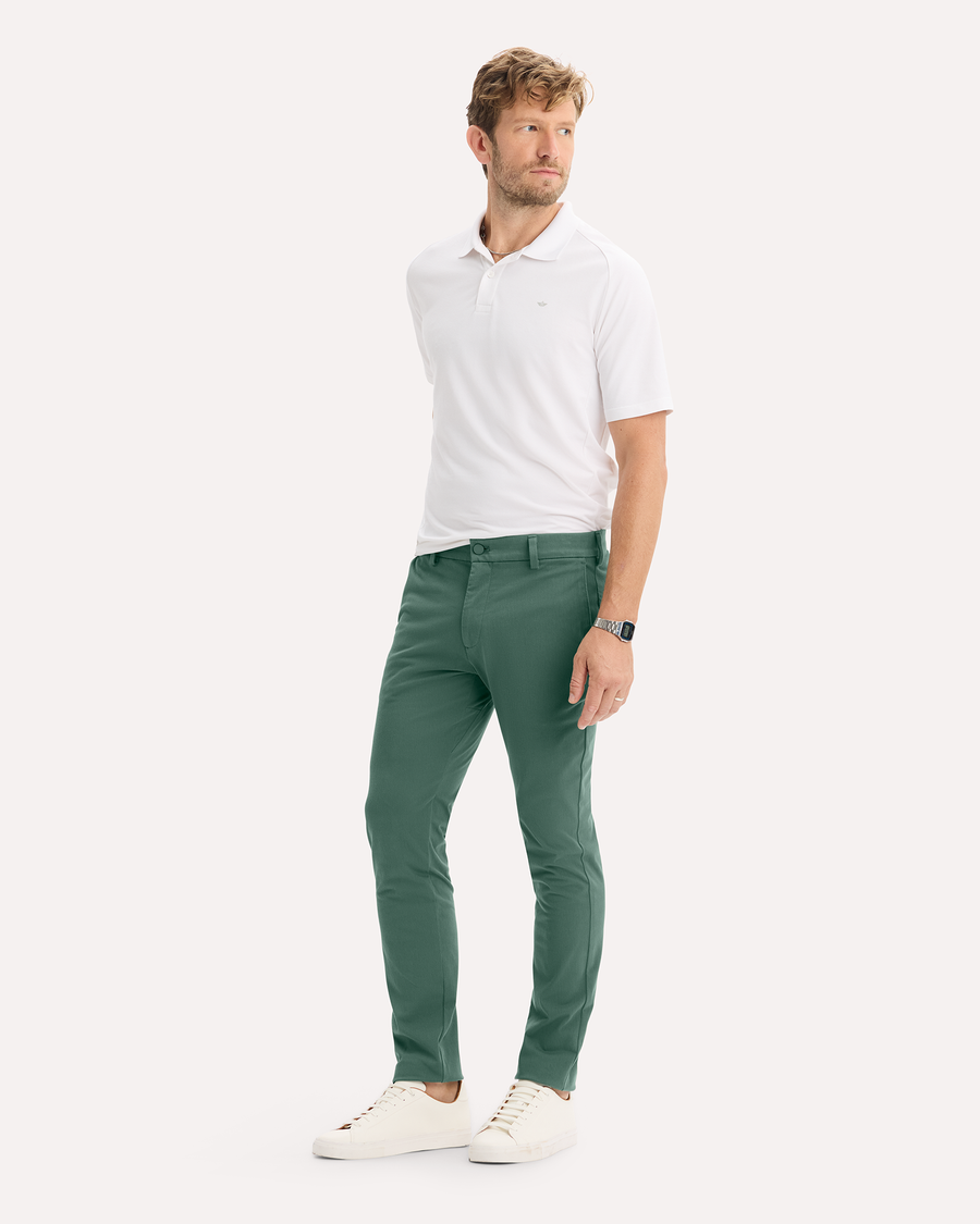 View of model wearing Duck Green Go Activeflex Chino, Skinny Fit.