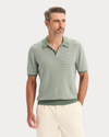 Front view of model wearing Duck Green Sweater Polo, Regular Fit.