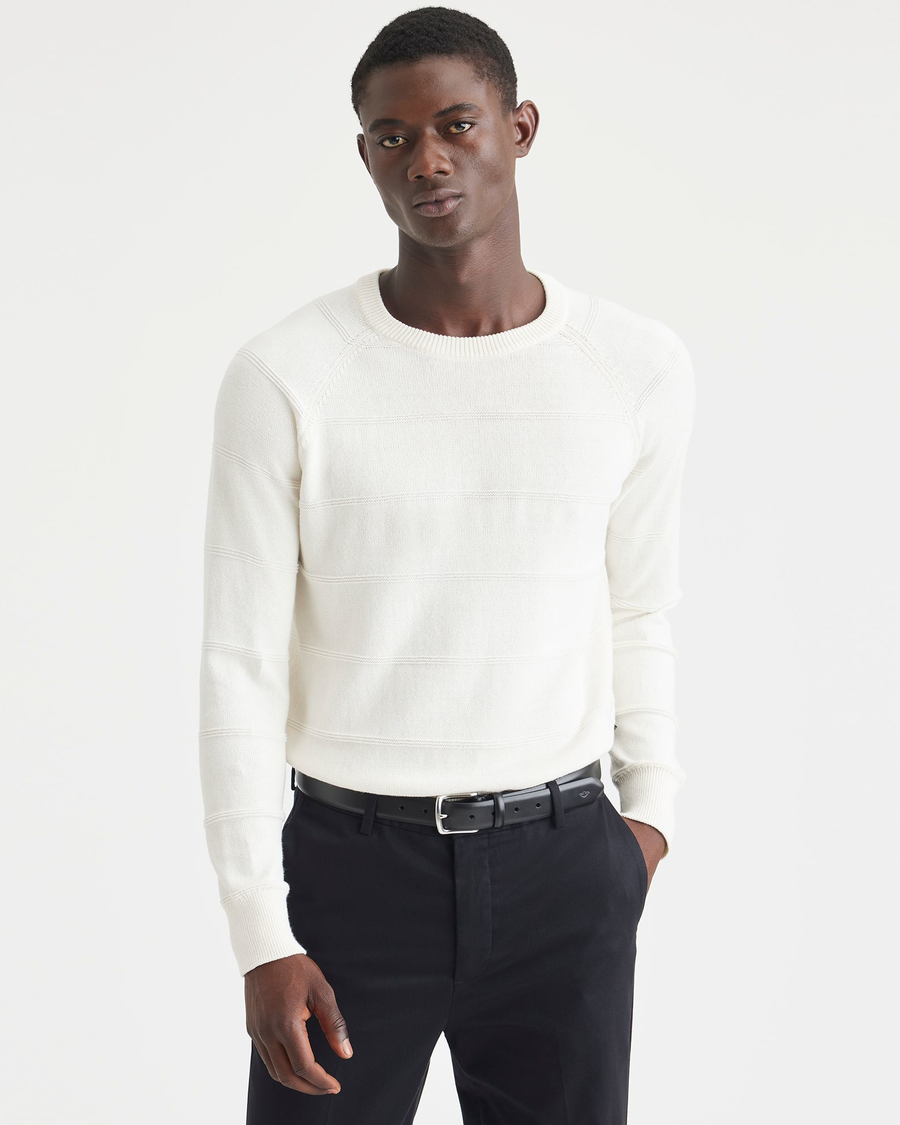 Front view of model wearing Egret Men's Regular Fit Crewneck Sweater.