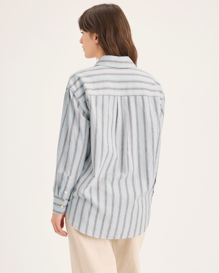 Back view of model wearing Euclid Artic Ice Women's Relaxed Fit Original Shirt.