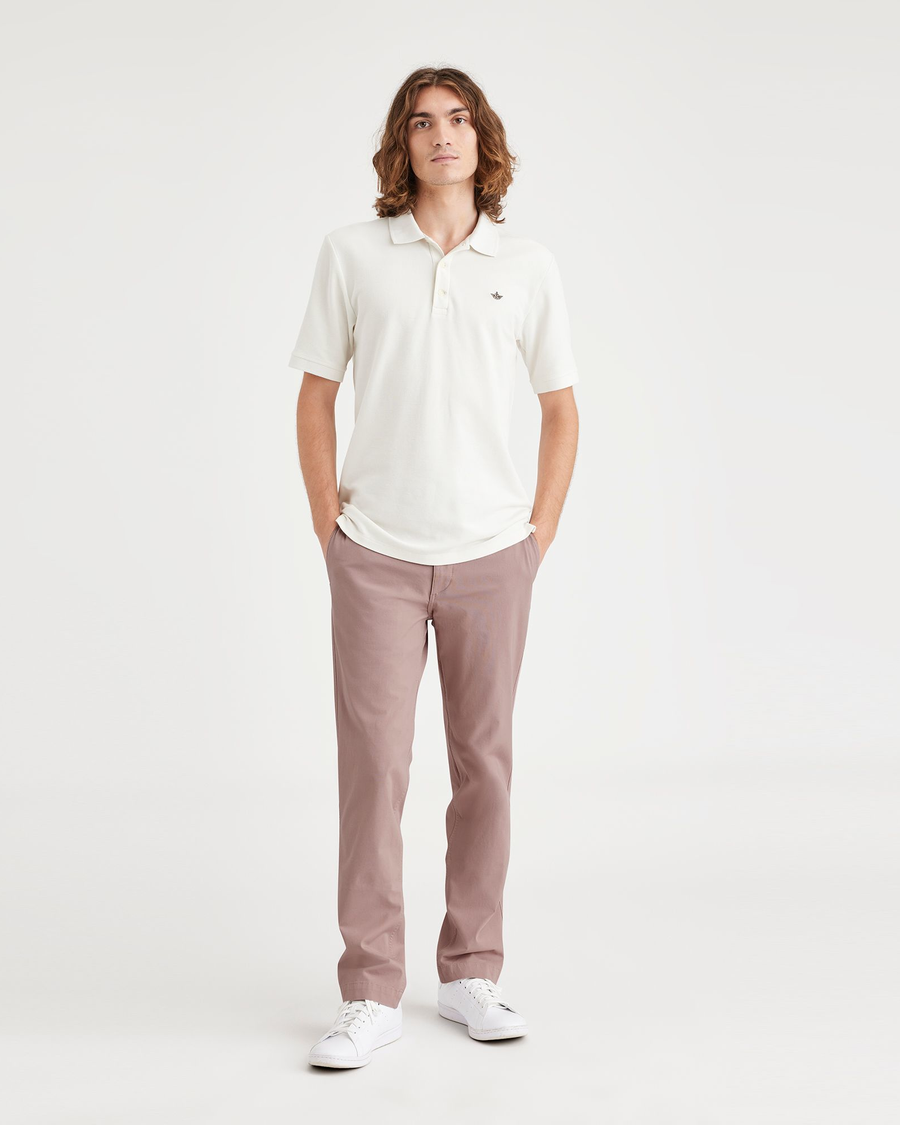 Front view of model wearing Fawn Men's Slim Fit Smart 360 Flex California Chino Pants.