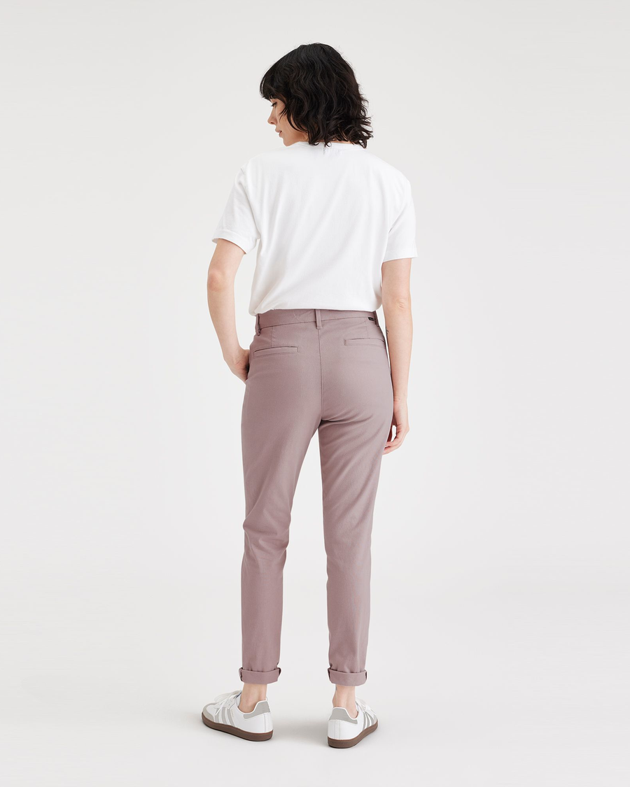 Back view of model wearing Fawn Women's Slim Fit Weekend Chino Pants.