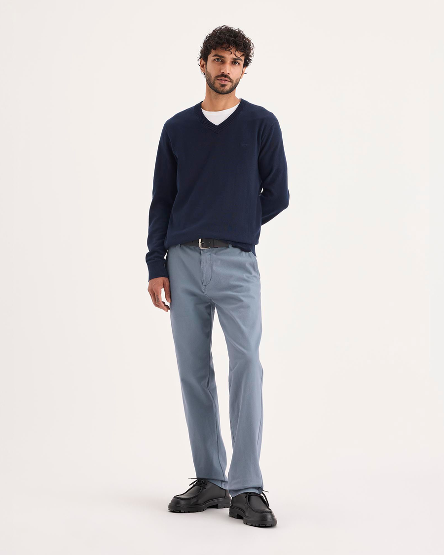 Front view of model wearing Folkstone Gray Ultimate Chino Pants with Smart 360 Flex™, Slim Fit.