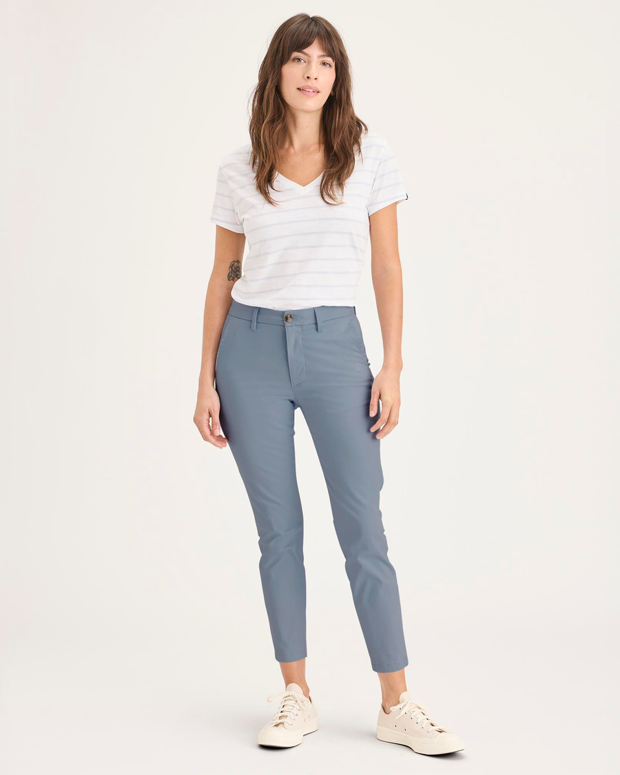 Front view of model wearing Folkstone Gray Weekend Chinos, Skinny Fit.