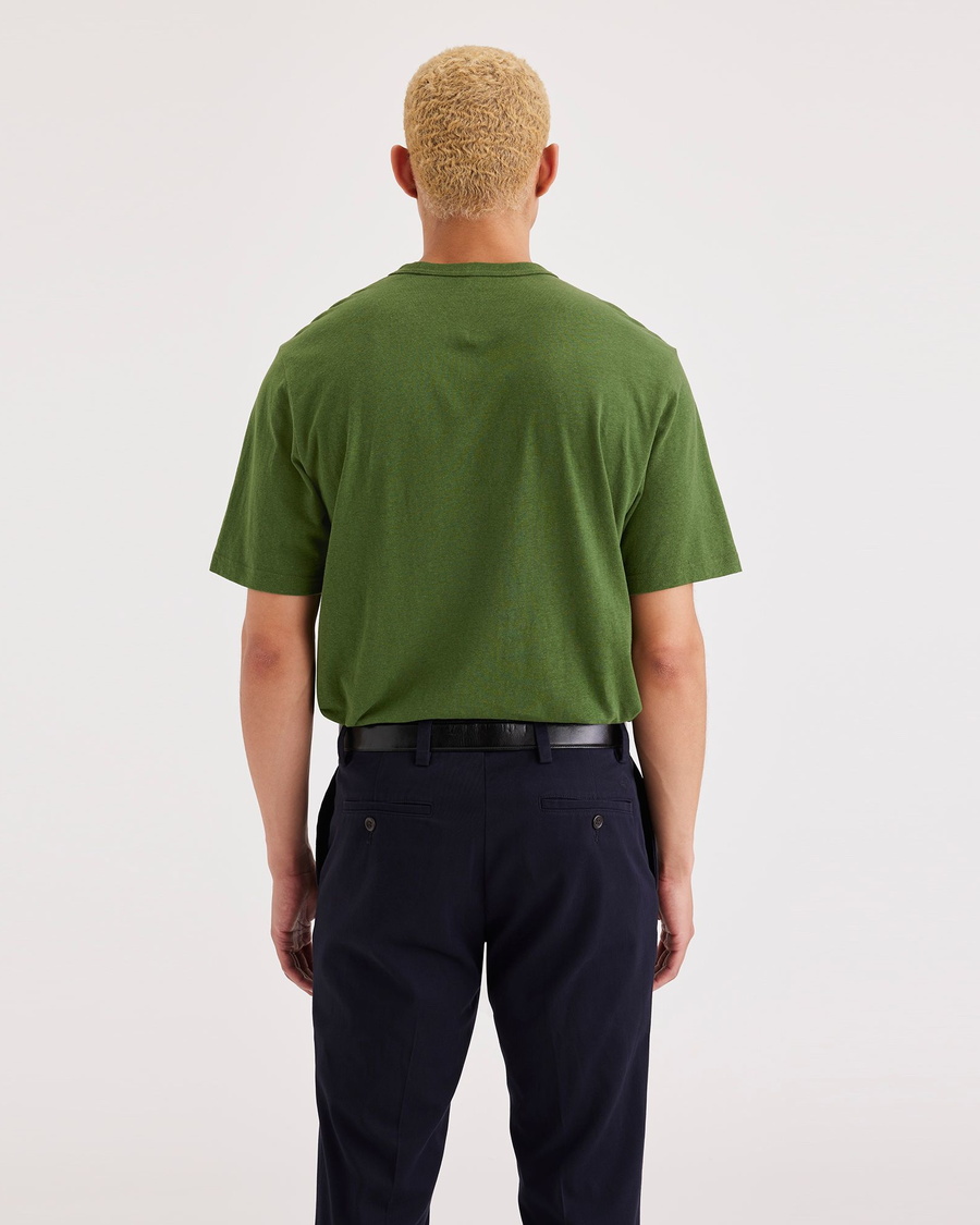 Back view of model wearing Forest Elf Men's Regular Fit Original Tee Shirt.