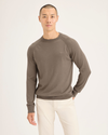 Front view of model wearing Fossil Men's Regular Fit Crewneck Sweater.