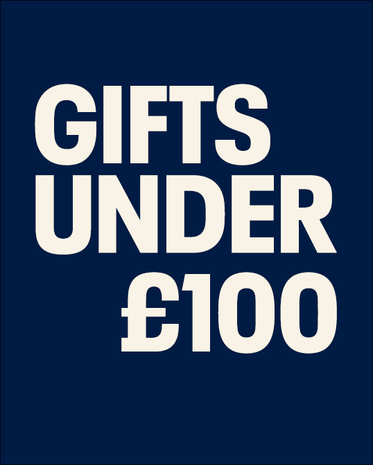 Text ' GIFTS UNDER £100' on a blue background