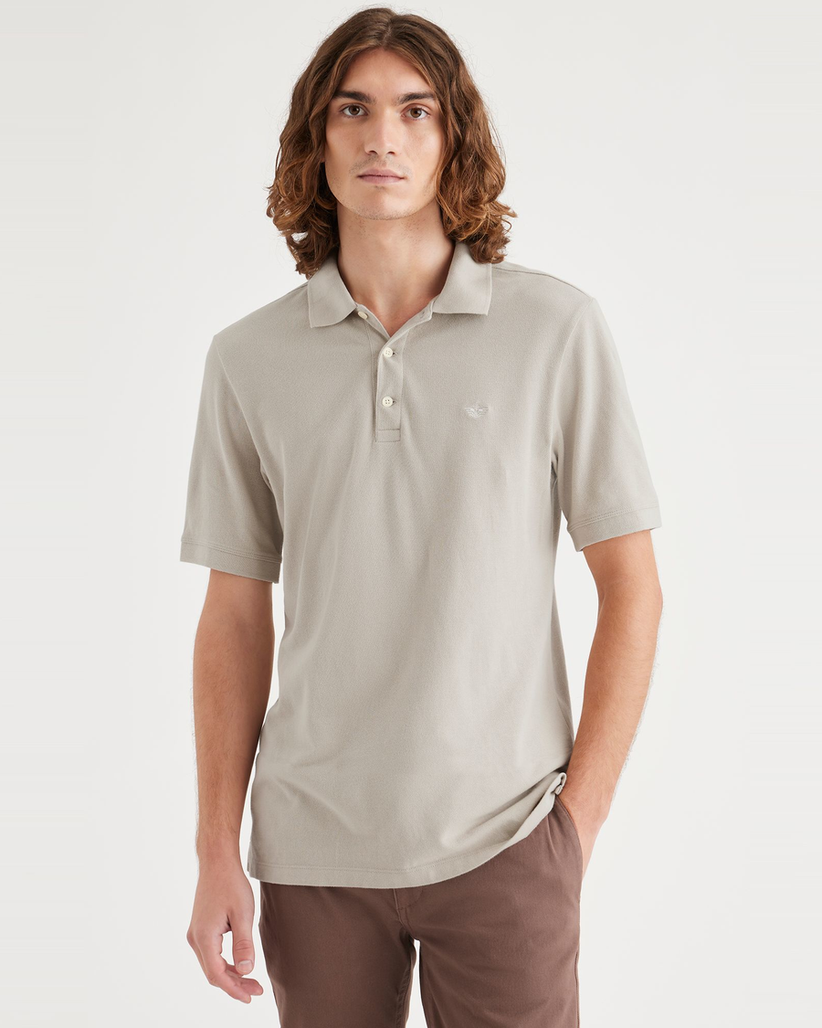 Front view of model wearing Grit Men's Slim Fit Original Polo.