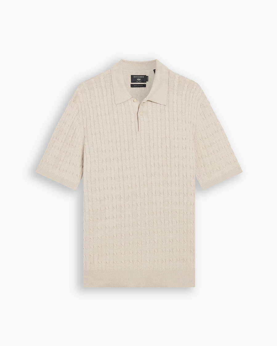 View of model wearing Grit Sweater Polo, Regular Fit.