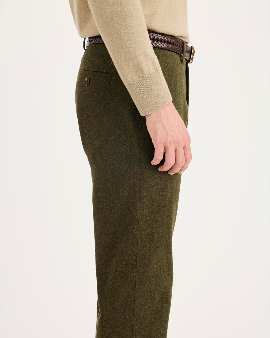 Side view of model wearing Hammond Crafted Khaki Pants, Slim Fit.