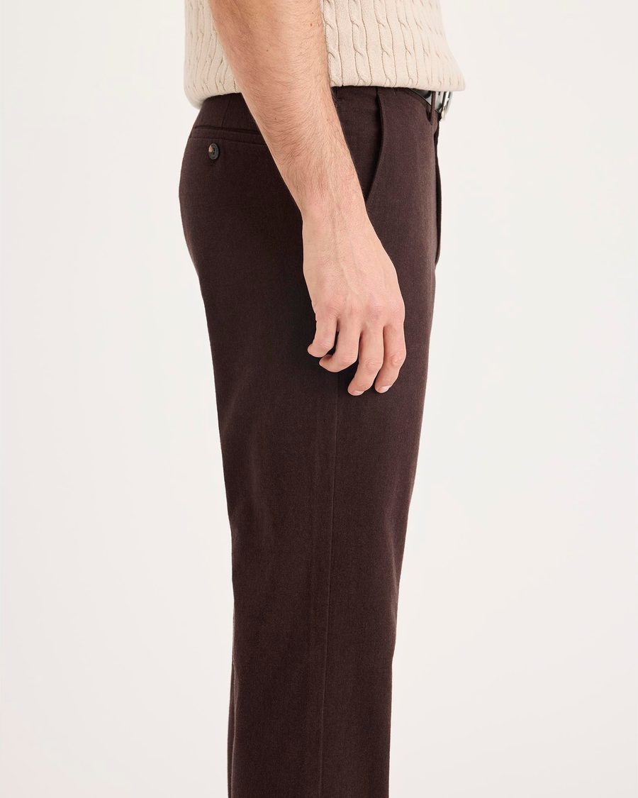 Side view of model wearing Hammond Mole Heather Crafted Khaki Pants, Slim Fit.
