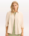 View of model wearing Hansen Peach Blush Relaxed Shirt.