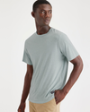 View of model wearing Harbor Gray Men's Regular Fit Original Tee Shirt.
