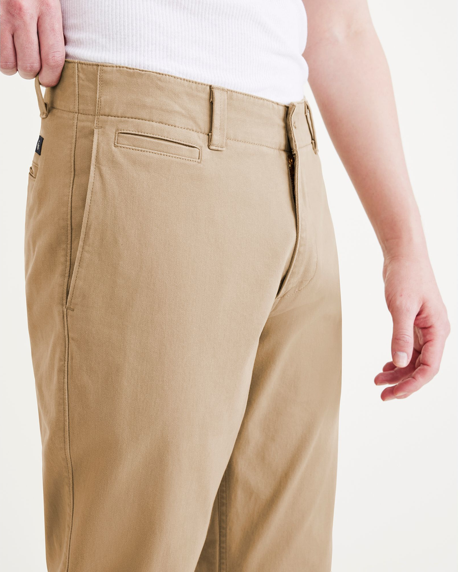 View of model wearing Harvest Gold Alpha Chino Pants, Slim Fit.