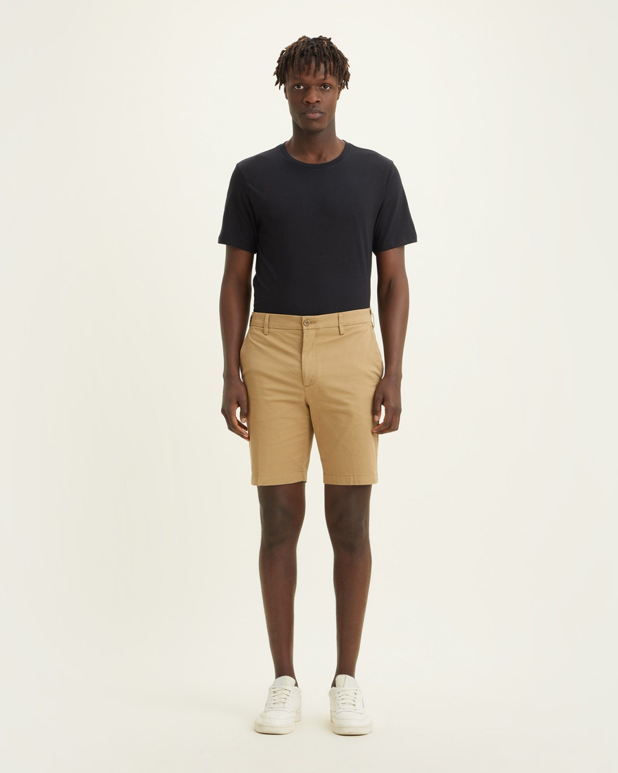 Front view of model wearing Harvest Gold Big and Tall Supreme Flex Modern Chino Shorts.