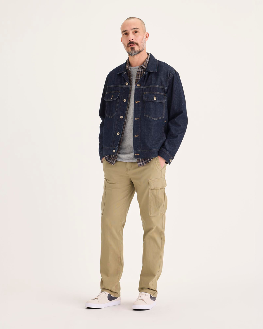 Front view of model wearing Harvest Gold Utility Cargo Pant, Straight Fit.