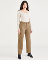 Front view of model wearing Harvest Gold Women's Straight Fit High Jean Cut Pants.