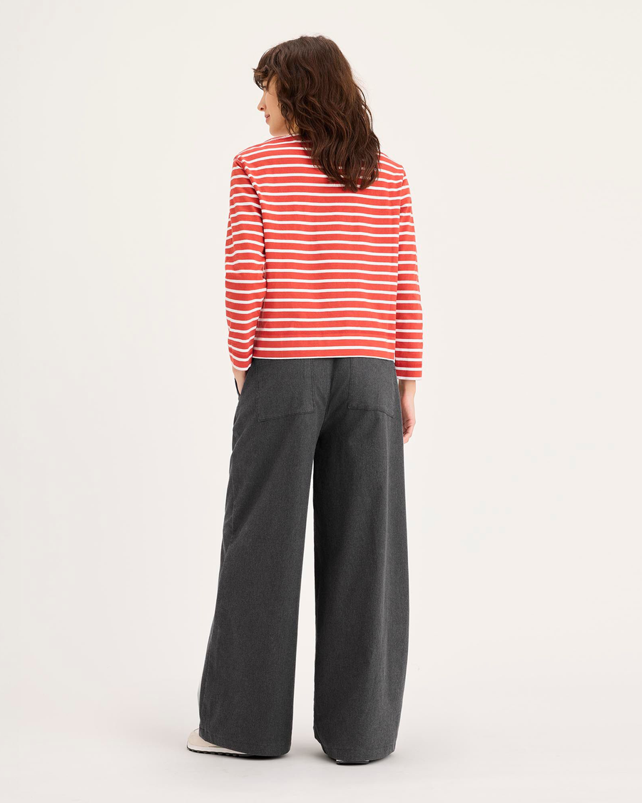 Back view of model wearing Heather Gray Drawstring Pants.