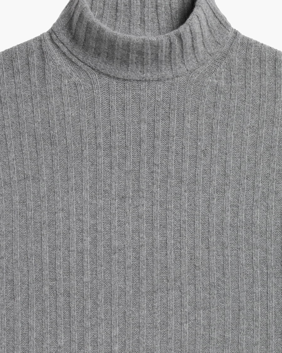 View of model wearing Heather Gray Mockneck Sweater, Relaxed Fit.