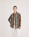 Front view of model wearing Hielo Caramel Café Women's Relaxed Fit Shirt Jacket.