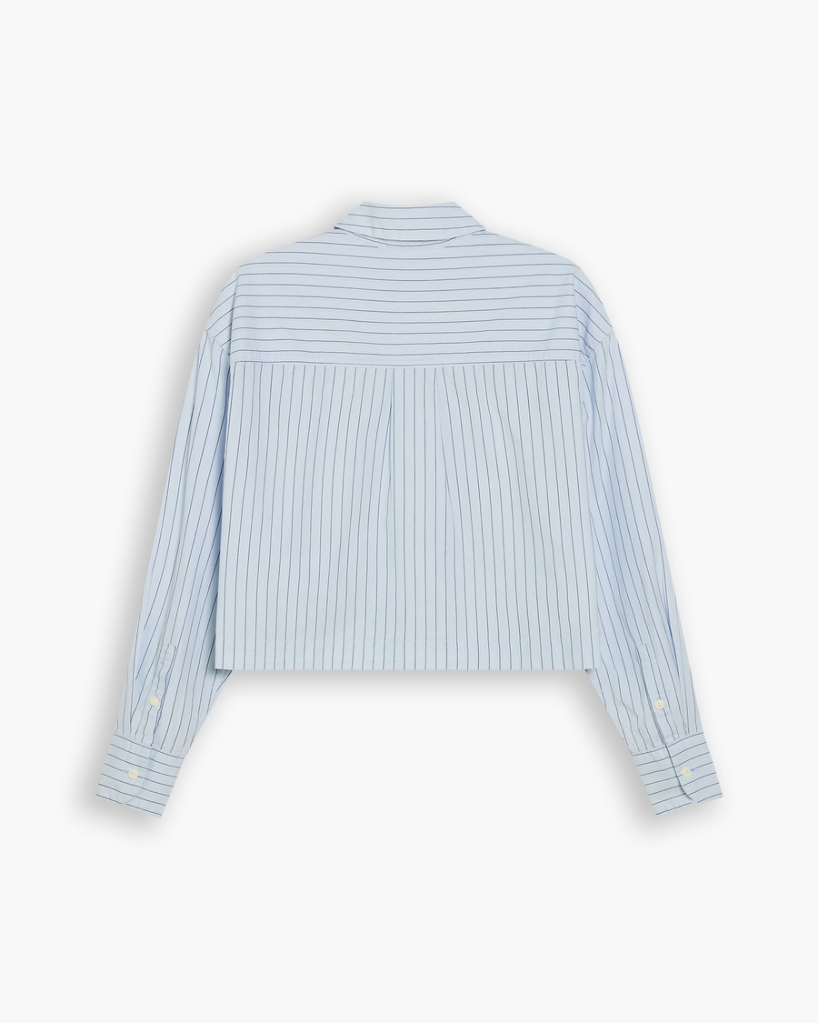 View of model wearing Ice Water Boxy Cropped Shirt, Relaxed Fit.