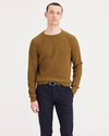 Front view of model wearing Indian Khaki Men's Regular Fit Crewneck Sweater.