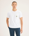 Front view of model wearing Island Lucent White Men's Slim Fit Pocket Tee.