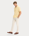 View of model wearing Italian Straw Camp Shirt, Regular Fit.