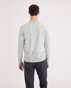 Back view of model wearing Light Heather Grey Men's Regular Fit Crewneck Sweater.