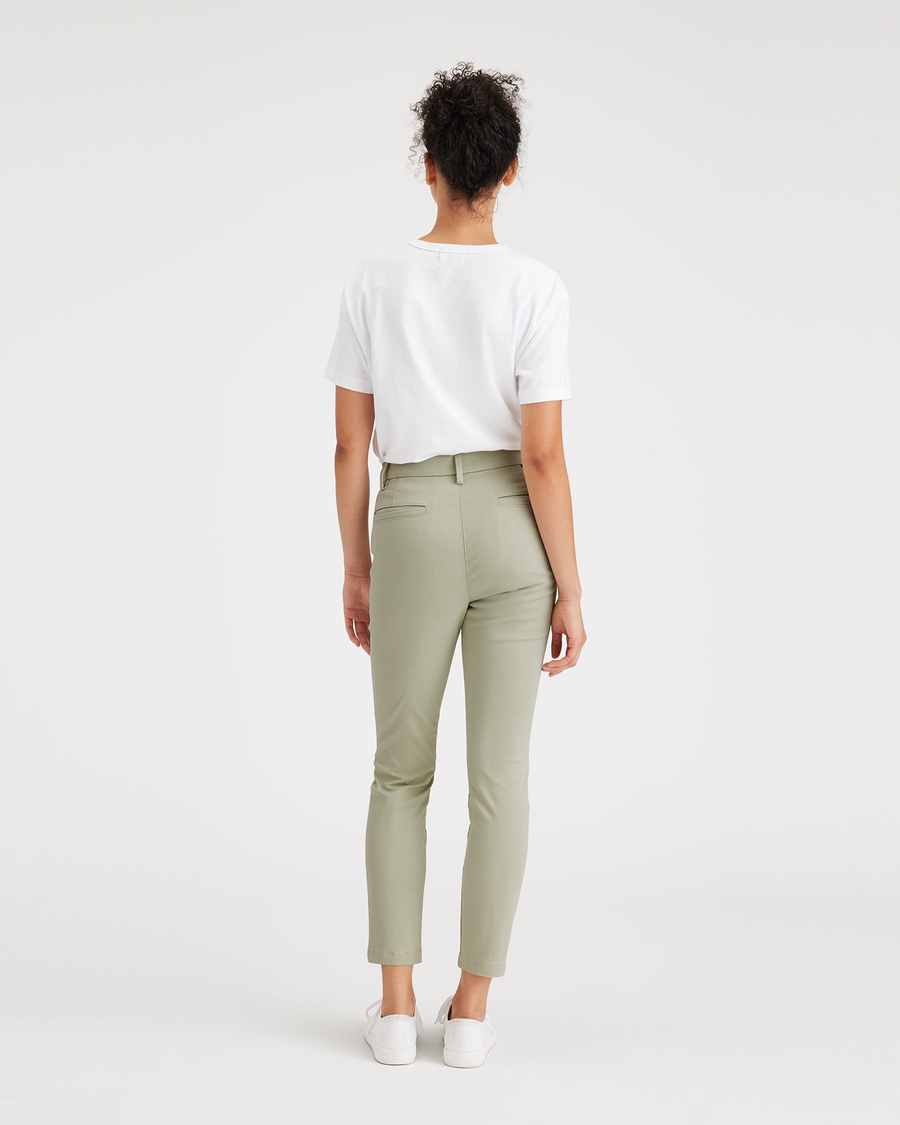 Back view of model wearing Lint Women's Skinny Fit Chino Pants.