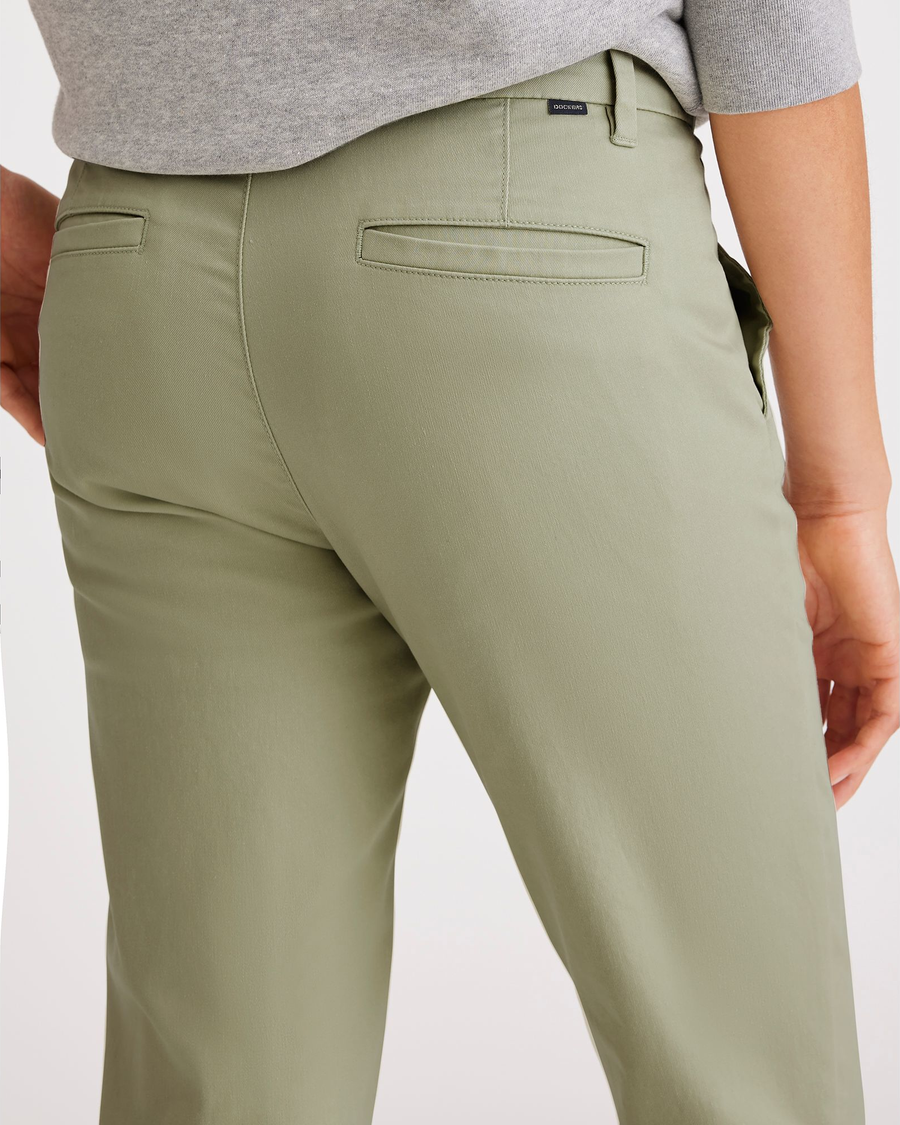 View of model wearing Lint Women's Slim Fit Weekend Chino Pants.