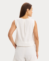 Back view of model wearing Lucent White Button-Front Tank, Regular Fit.