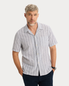 View of model wearing Lucent White Camp Shirt, Regular Fit.