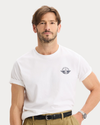 View of model wearing Lucent White Graphic Tee, Regular Fit.