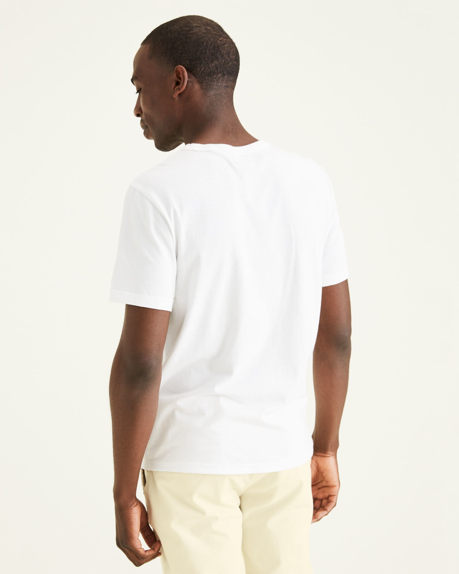 Back view of model wearing Lucent White Men's Slim Fit Icon Tee Shirt.
