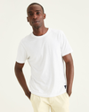 Front view of model wearing Lucent White Men's Slim Fit Icon Tee Shirt.