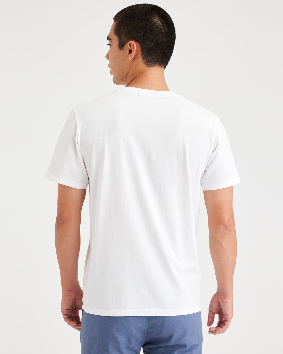 Back view of model wearing Lucent White Men's Slim Fit Logo Tee.