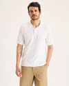 Front view of model wearing Lucent White Men's Slim Fit Original Polo Shirt.