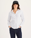 Front view of model wearing Lucent White Signature Shirt with Stain Defender®, Slim Fit.