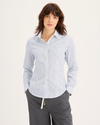 Front view of model wearing Lucent White Signature Shirt with Stain Defender®, Slim Fit.