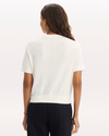 Back view of model wearing Lucent White Sweater Tee, Regular Fit.