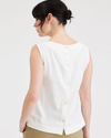 Back view of model wearing Lucent White Women's Button Back Tank.