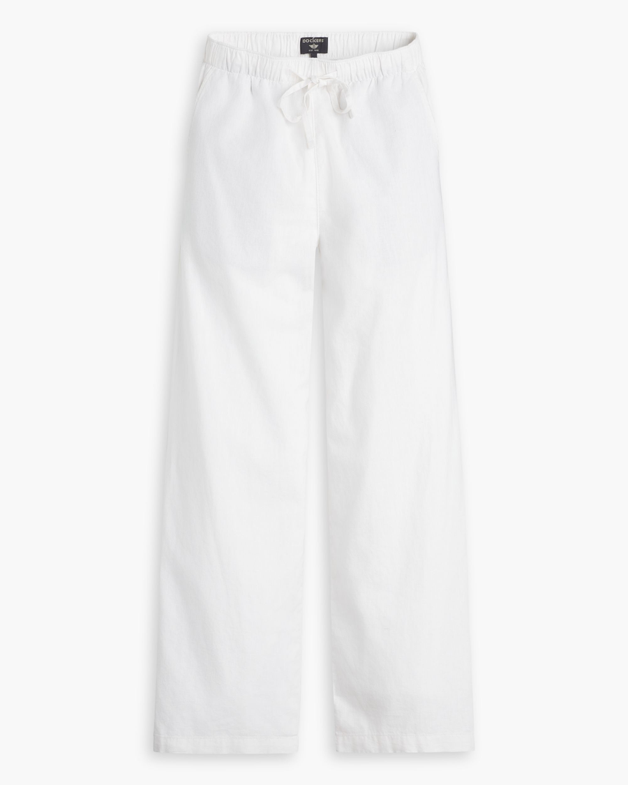 View of model wearing Lucent White Women's Drawstring Pants.