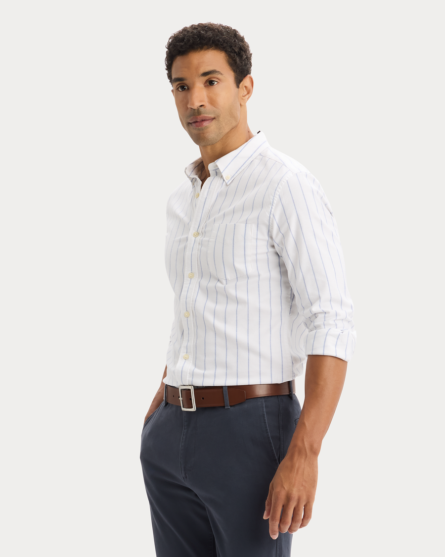 View of model wearing Mosely Vista 2 Button Collar Shirt, Slim Fit.