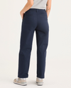 Back view of model wearing Navy Blazer Blake Chino Pants, High Straight Fit.