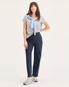 Front view of model wearing Navy Blazer Blake Chino Pants, High Straight Fit.